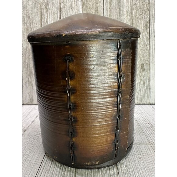Vtg Pottery Barn 7" Tall Bamboo Laquered Betel Box Styled Home Decor 5"DIA - Picture 1 of 13